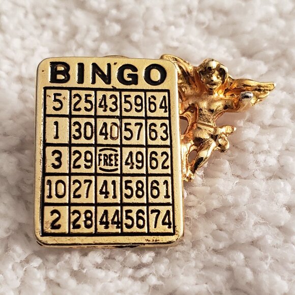 Vintage Pin Metal Bingo Card for Good Luck - Picture 1 of 5